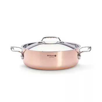   DE BUYER Prima Matera szervírozó serpenyő, fedővel (28 cm) réz