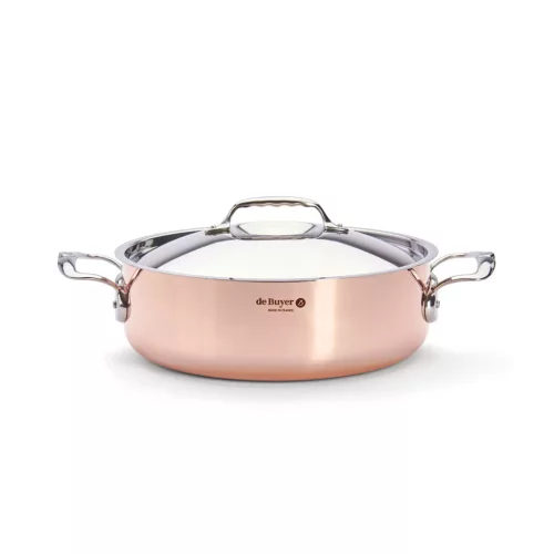 DE BUYER Prima Matera szervírozó serpenyő, fedővel (28 cm) réz