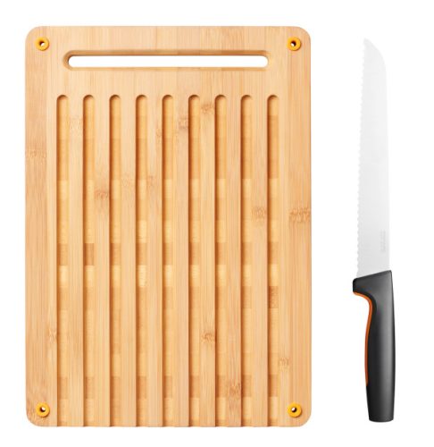 FISKARS Functional Form bambusz vágódeszka és kenyérvágó kés