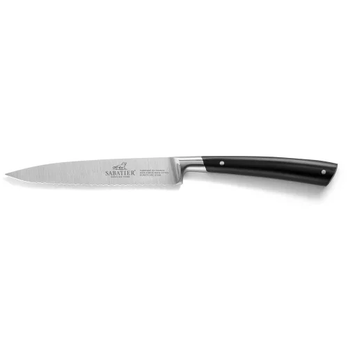 LION SABATIER Edonist Black konyhai kés, recézett pengével (12 cm)