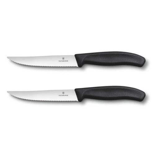 VICTORINOX Swiss Classic steak kés, recézett pengével  (12 cm) 2 részes, fekete