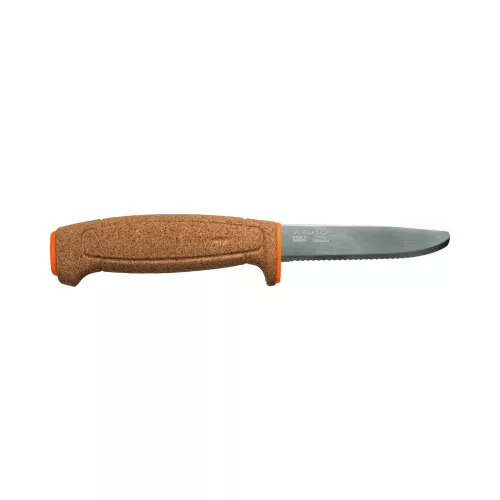 MORAKNIV Floating kés (S) recézett pengével, parafa markolattal, tokkal, narancssárga